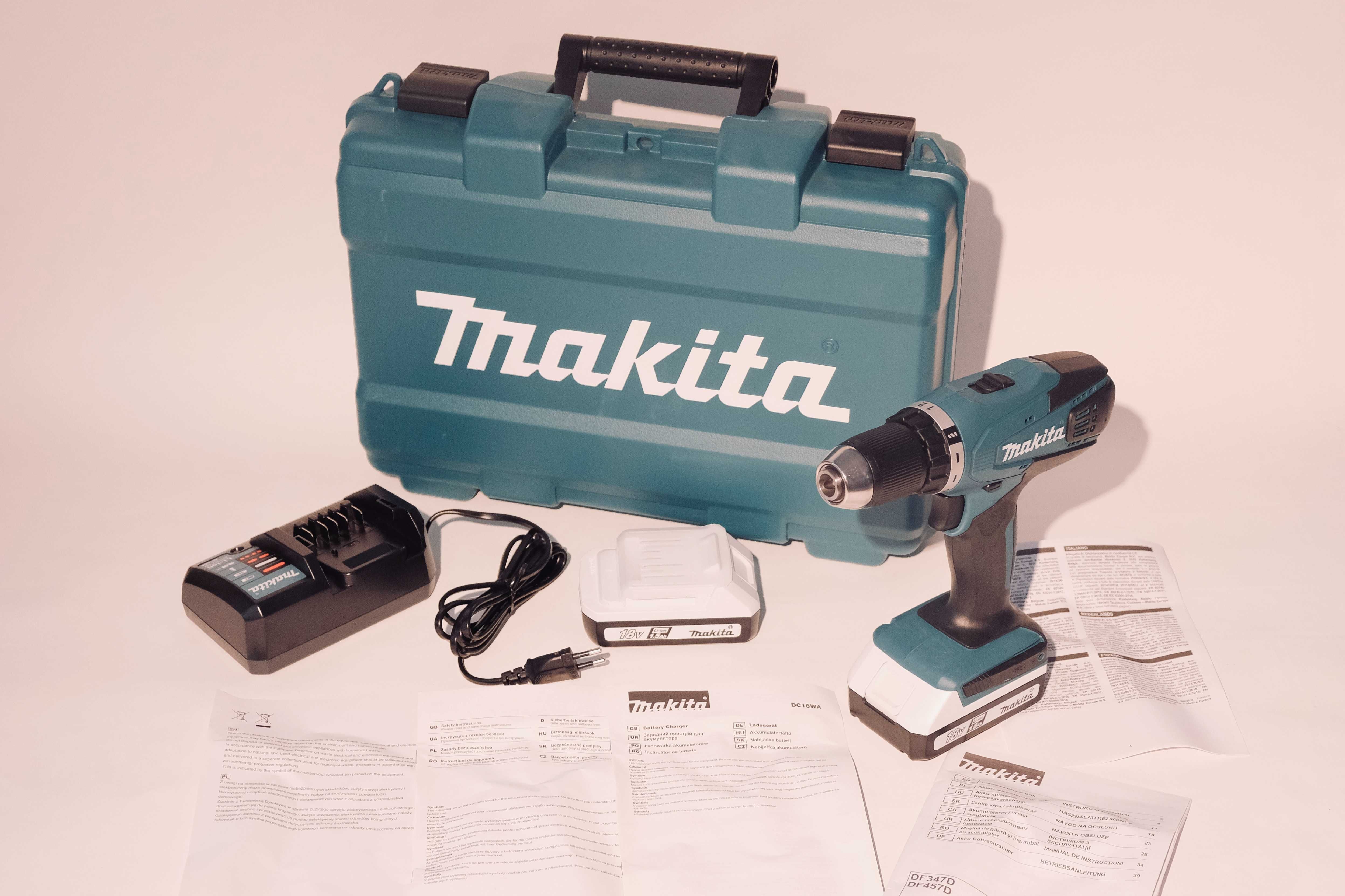 ПРОМО Makita DF457DWE,Комплект акумулаторен винтоверт,батерий,зарядно