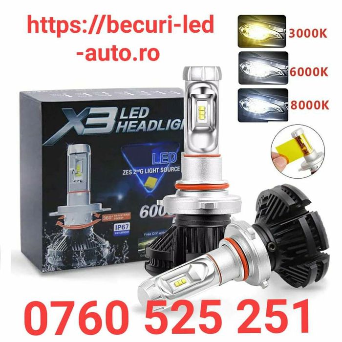 Set Două Becuri Led 6000Lm/50W/6000K/H1,H3,H4,H7,H8,H9,H11