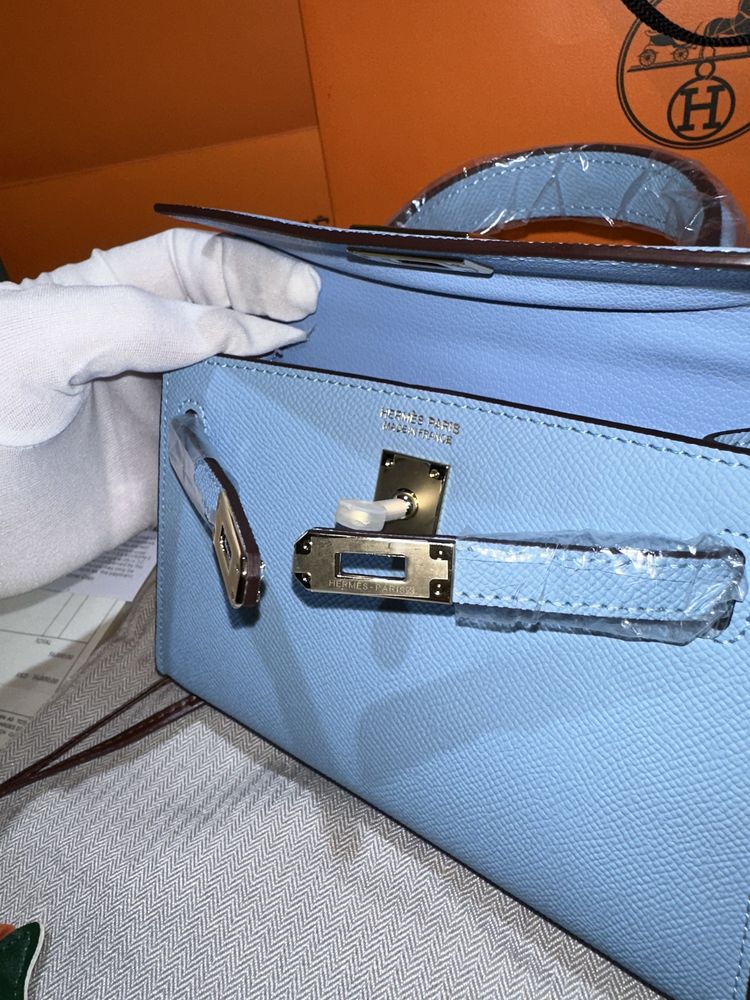 Geanta Hermes Kelly 19cm Blue/Piele naturala 100%/Punga/Cutie Hermes