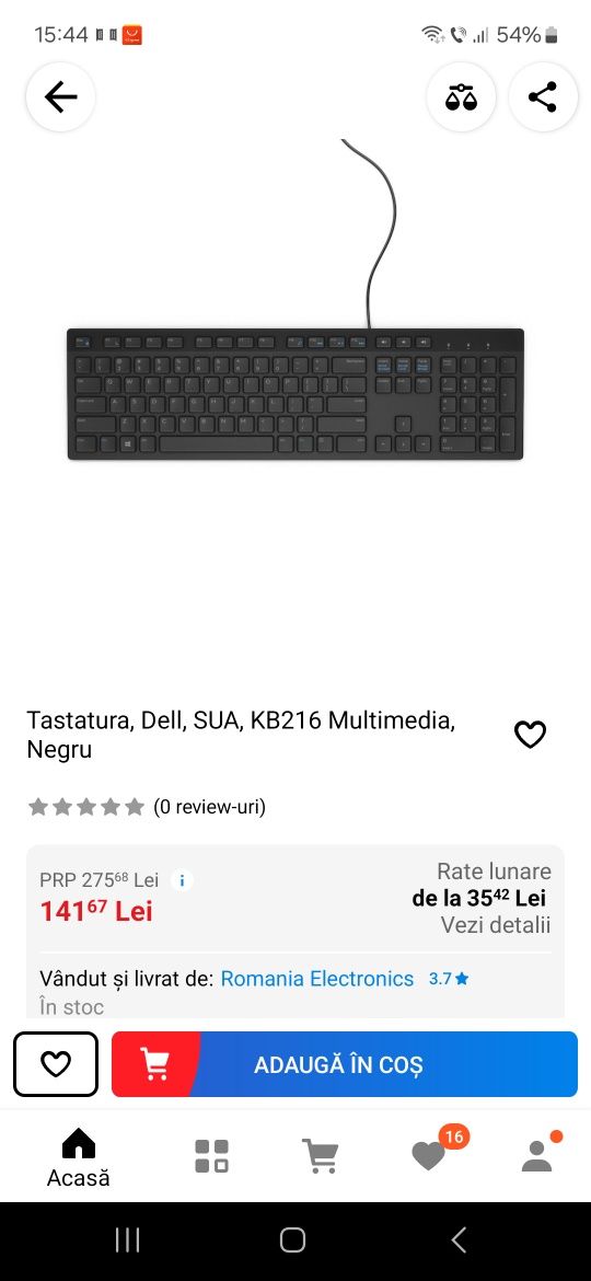 Tastatură dell kb216t