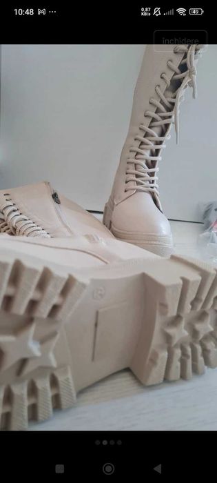 Cizme inalte sub genunchi alb bej siret stil tenesi