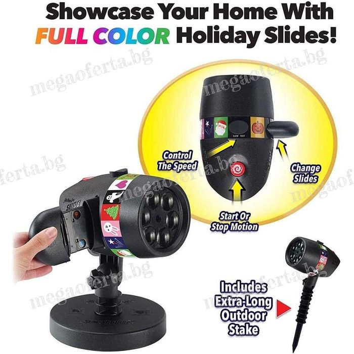 Детски Коледен Проектор Лазер 48 Сменяеми Картинки Коледа Рожден Ден