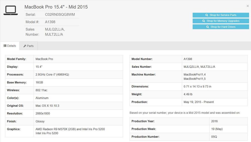 MacBook Pro 15, 2015 Retina, 2,8 GHz i7, 16 GB,flash 128 GB, IMPECABIL