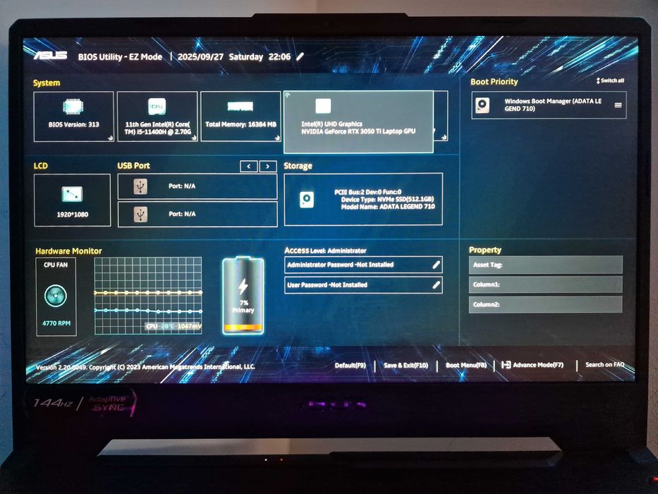 Laptop Gaming ASUS TUF F15 i5-11400H RTX 3050 Ti 16GB 512GB NVMe 144Hz
