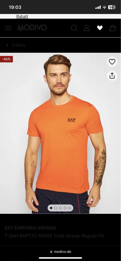 EA7 EMPORIO ARMANI T-Shirt 8NPT51 PJM9Z 1656 Orange Regular Fit