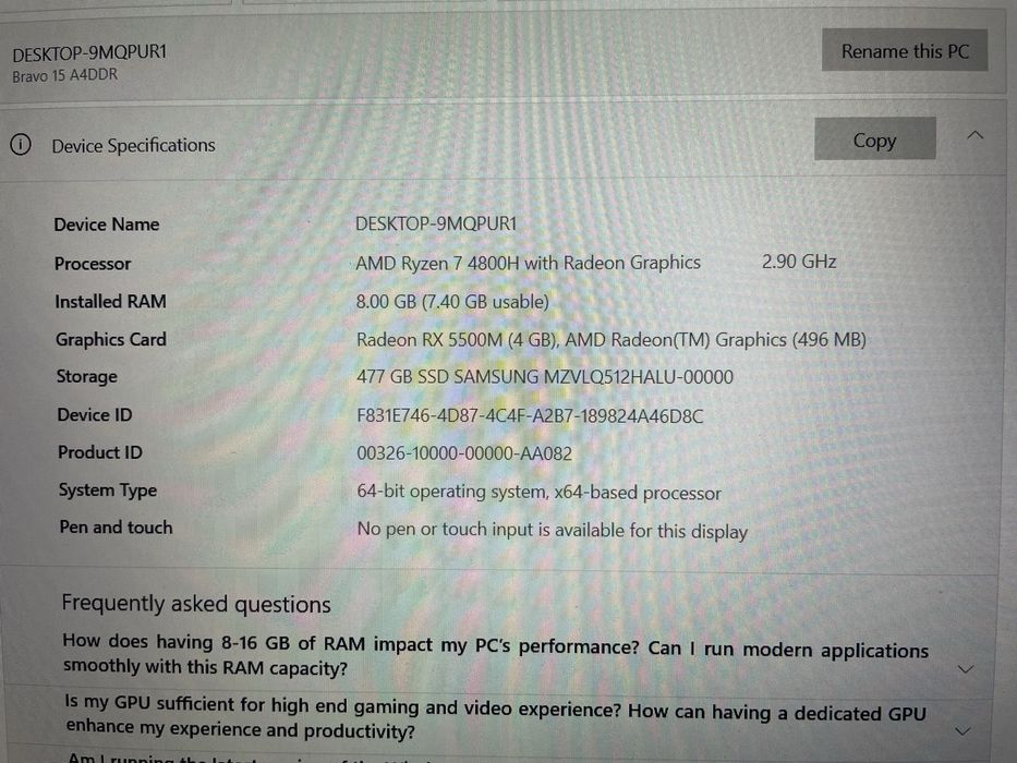 Laptop MSI Bravo 15 A4DDR