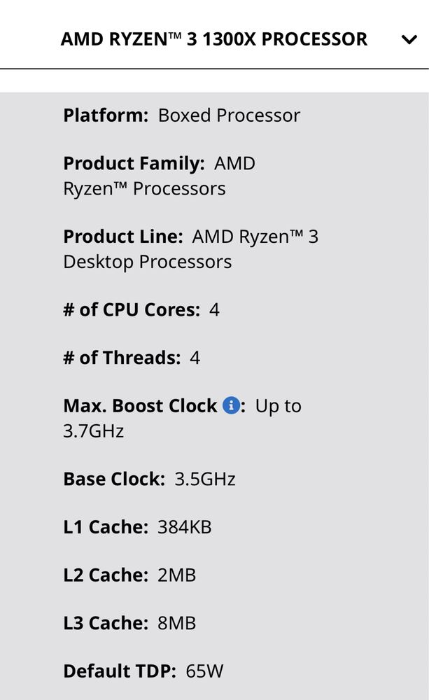 AMD Ryzen 3 1300x 3.6ghz