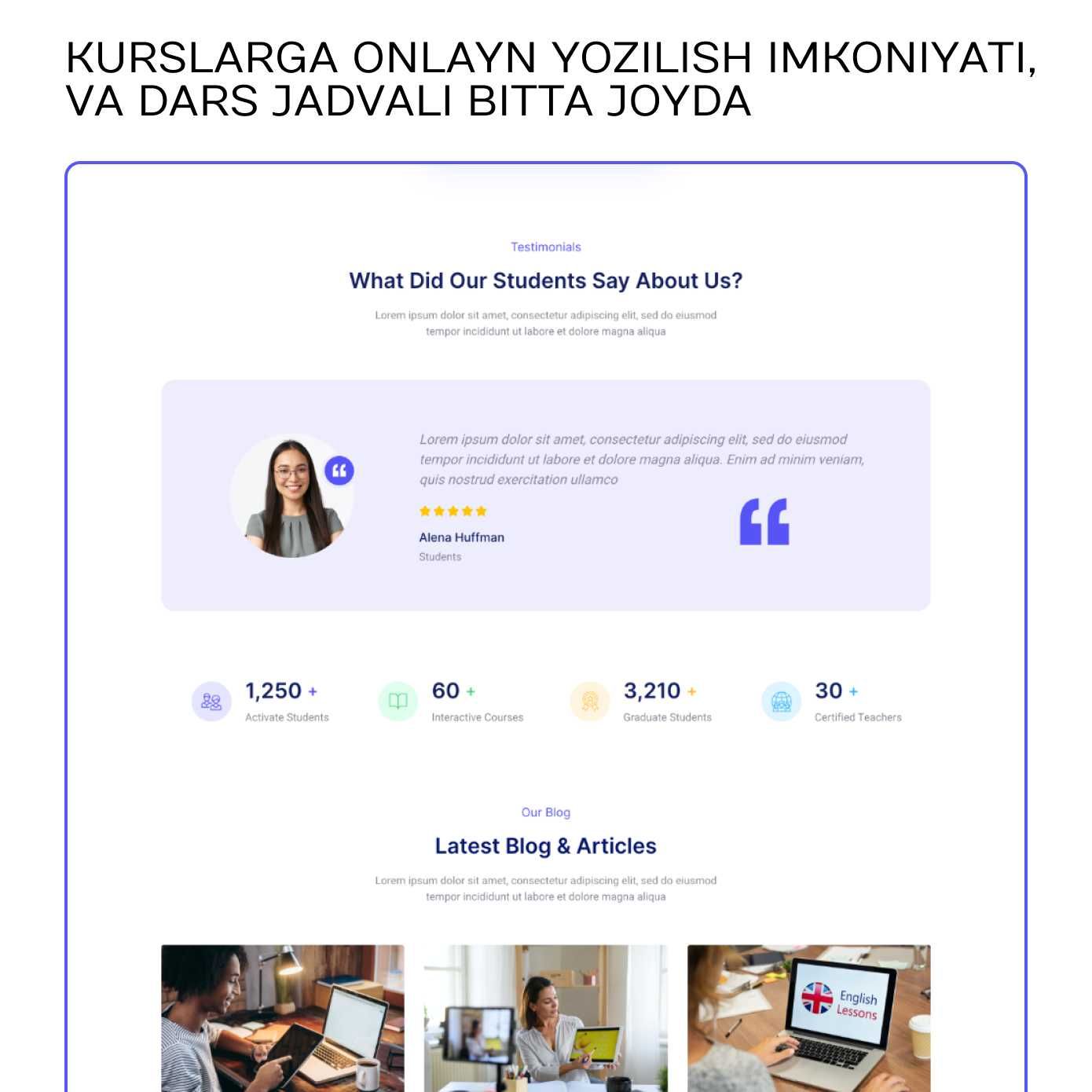 O‘quv markazlari uchun zamonaviy vebsayt ishlab chiqamiz!