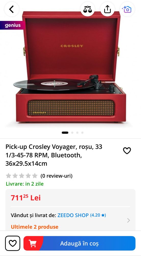 Pick-up Crosley Voyager CR8017A-BK  Bluetooth