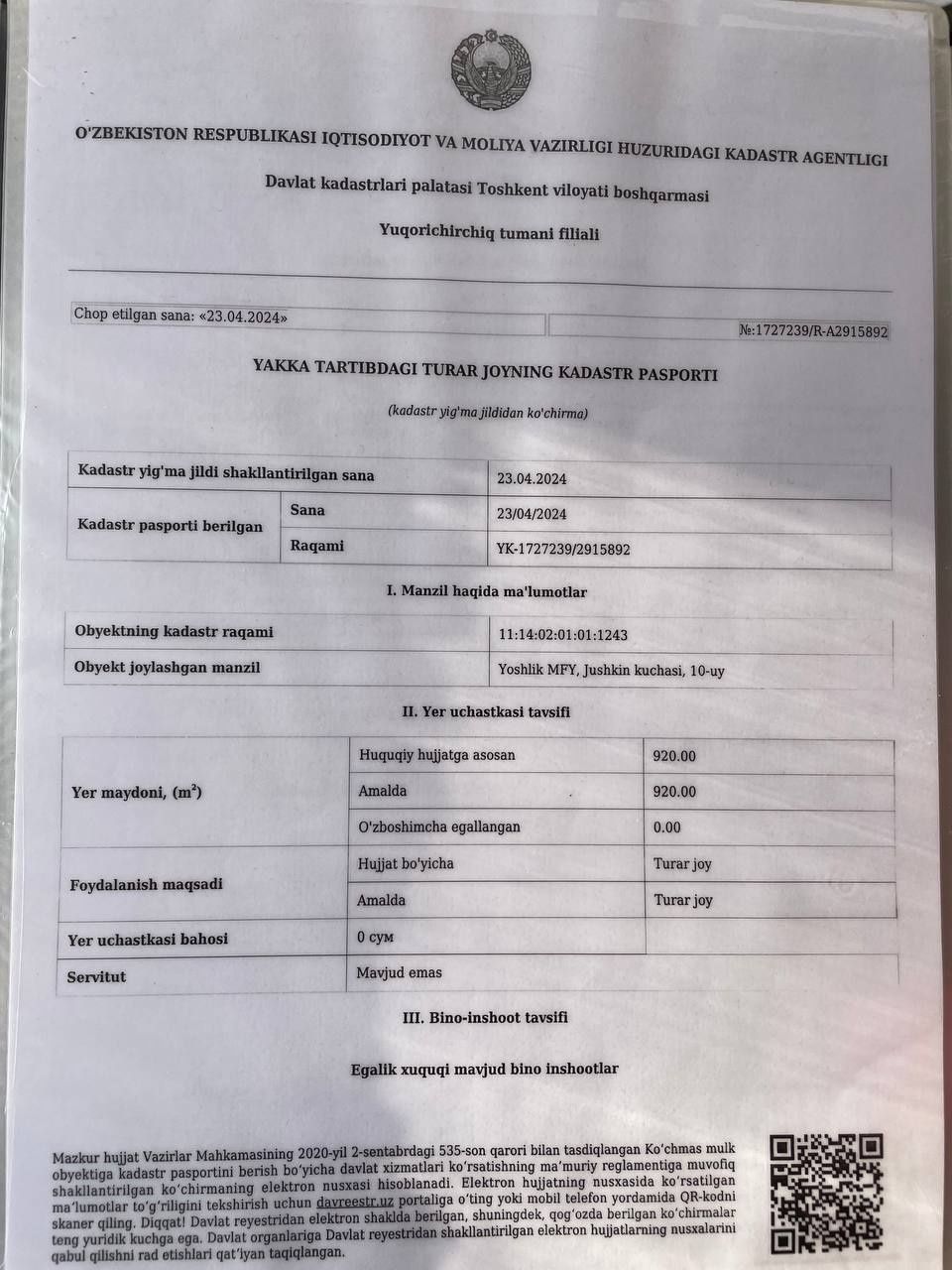 Uy sotiladi 9.2 sotok