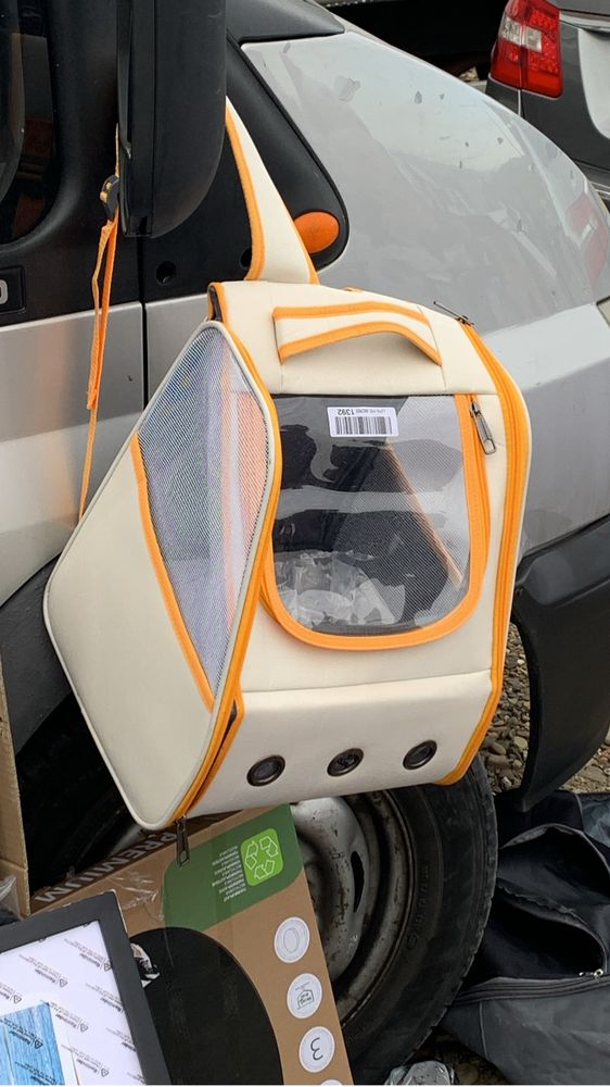 Rucsac transport pentru caini si pisici, Addachic, Portocaliu