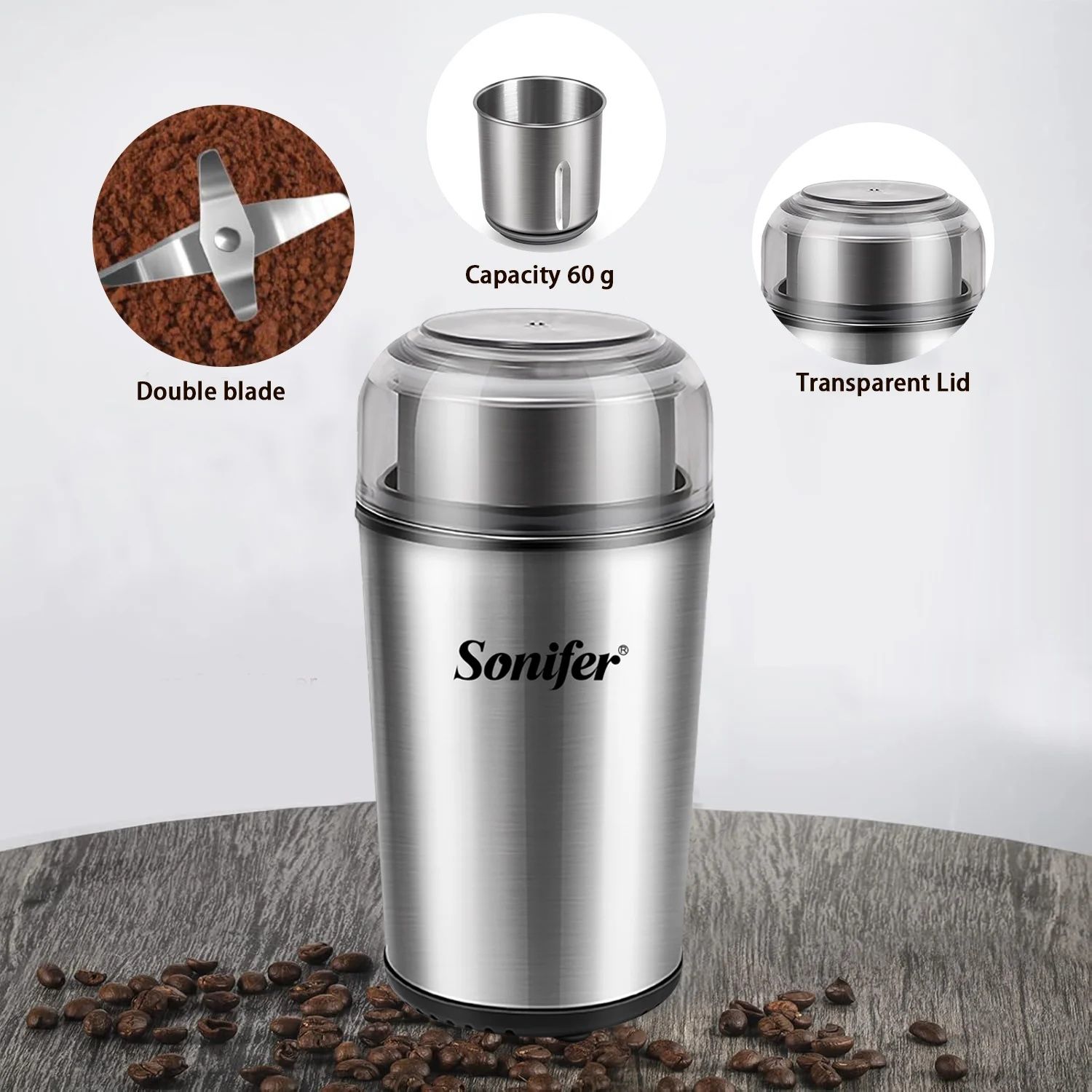 Измельчитель кофемолка, 2 в 1, электрическая, 200 Вт, SONIFER SF-35