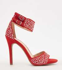 NOU Sandale dama rosii strasuri tinte toc stiletto - piele naturala 36