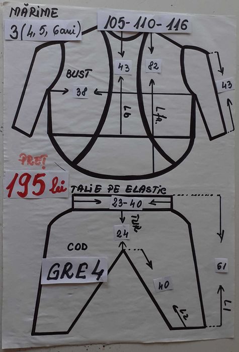 Costum greiere pentru copii marimile 3 si 4 (5-6-7 ani)