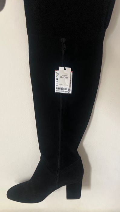 Cizme Zara negre piele întoarsă noi