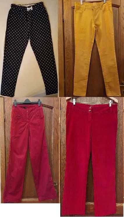 pantaloni stretch 38-42, 1 negru 1 galben-ocru, jeans/velur rosu, NOI