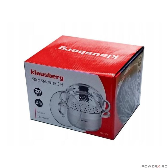 Oala pentru fiert cu abur, din inox, cu capac, 3.1 litri, 20 cm,