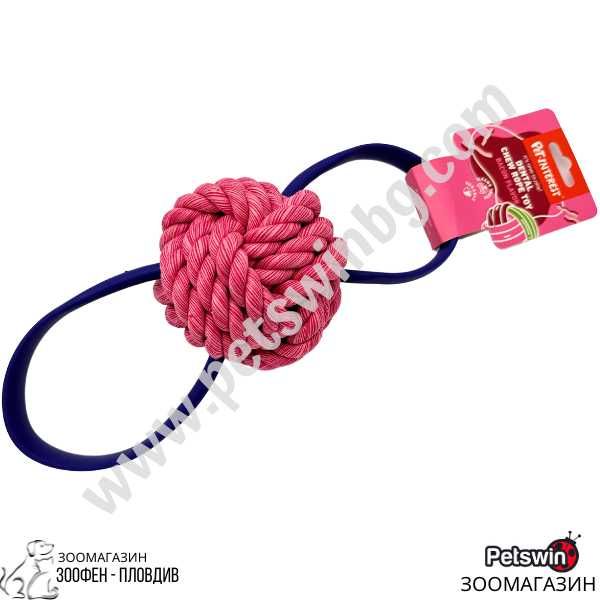 Въжена Играчка за Куче- Топка с Дръжки- аромат Бекон-10см-Pet-Interest