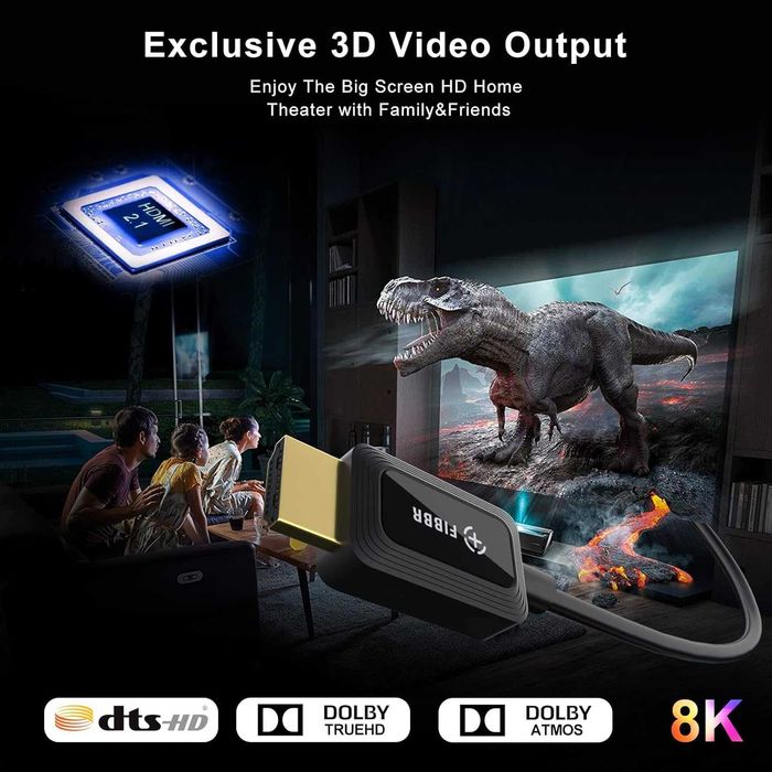 Cablu HDMI 2.1 fibra optica 8k-60Hz,48Gbps,Dynam HDR/eARC/HDCP 2.3,20m