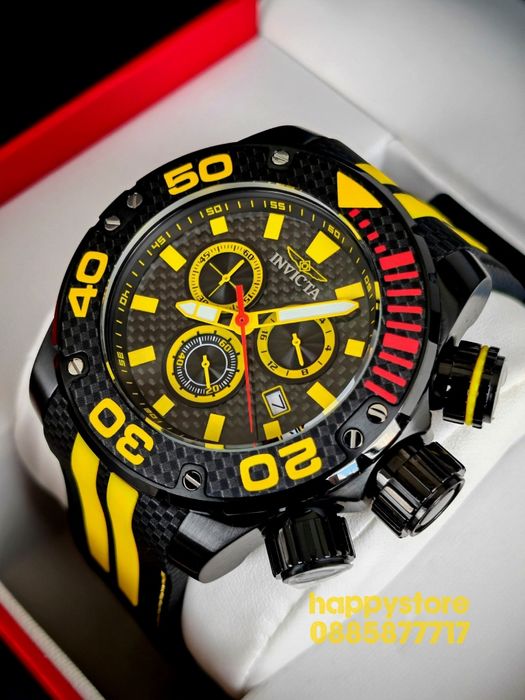 INVICTA Carbon Black/Yellow 52 mm, Инвикта нов ръчен часовник