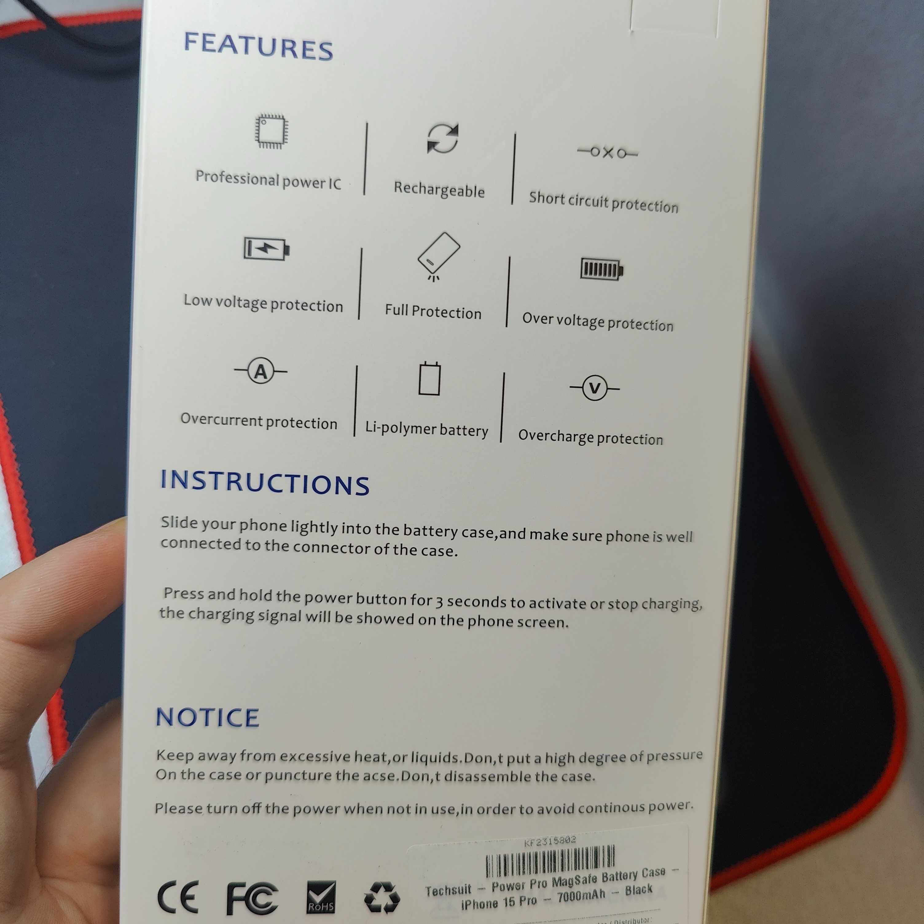 iPhone 15 Pro, 7000 mAh Калъф с батерия  Pro Magsafe Battery