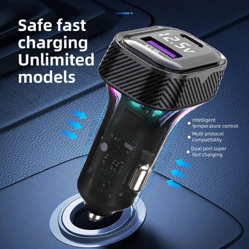 автомобилно зарядно за телефон rgb light pd30w usb c, волтметър ...
