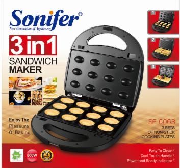 Наличи! 3в1 Sonifer Электрический тостер орешница Вафельница. Тостр