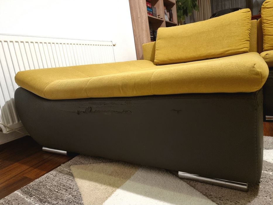 Colțar / Canapea extensibilă Ariva stânga, galben/gri, stofă/piele eco