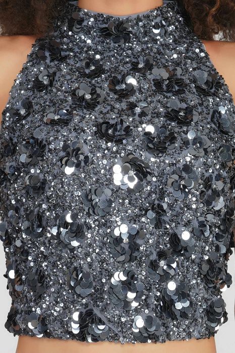 Къс потник топ с пайети на lace&beads