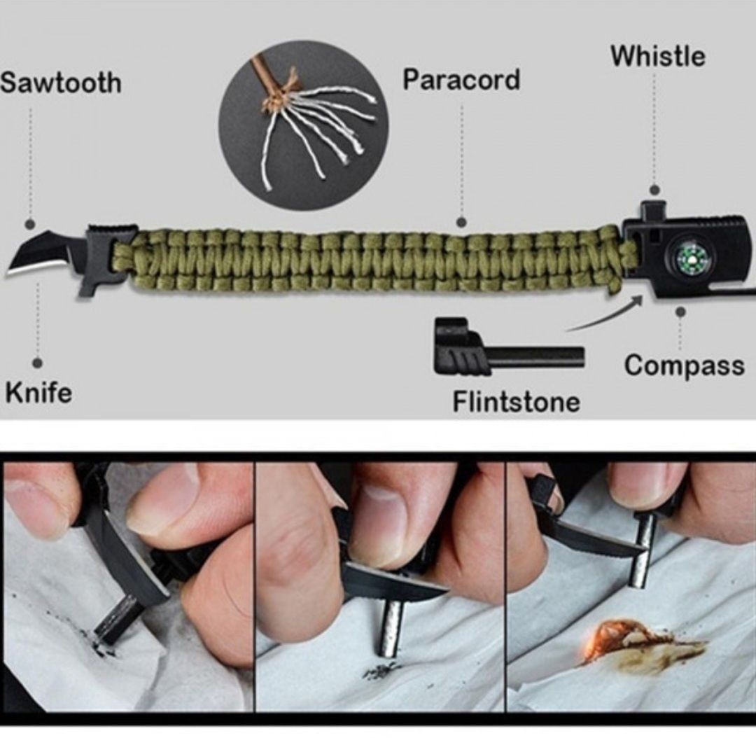Тактическа гривна за оцеляване 5 в 1 (въже,компас,сви