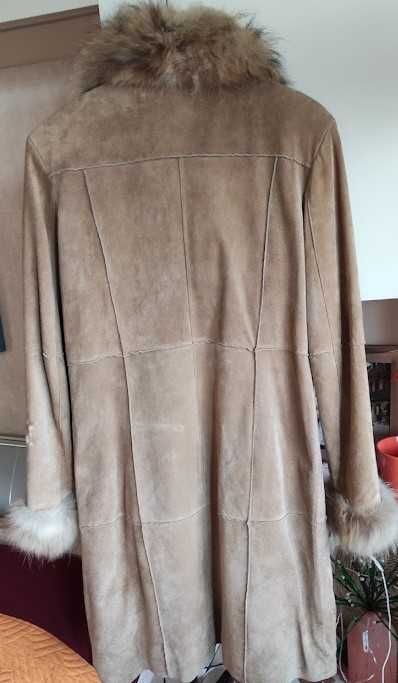 Дълго зимно палто,  естествена кожа (велур)