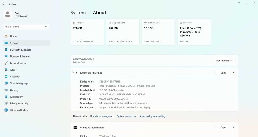 Лаптоп Dell Latitude 5400/ 14“ FHD/ i5-8265U/ 12GB DDR4/ 256 SSD
