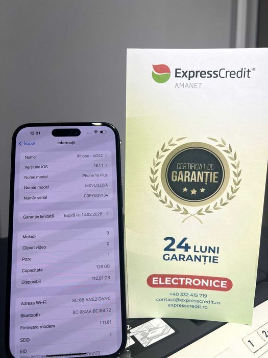 (AG42)  iPhone 16 Plus 128Gb 100% (Garantie 2 ani) b.10816.1