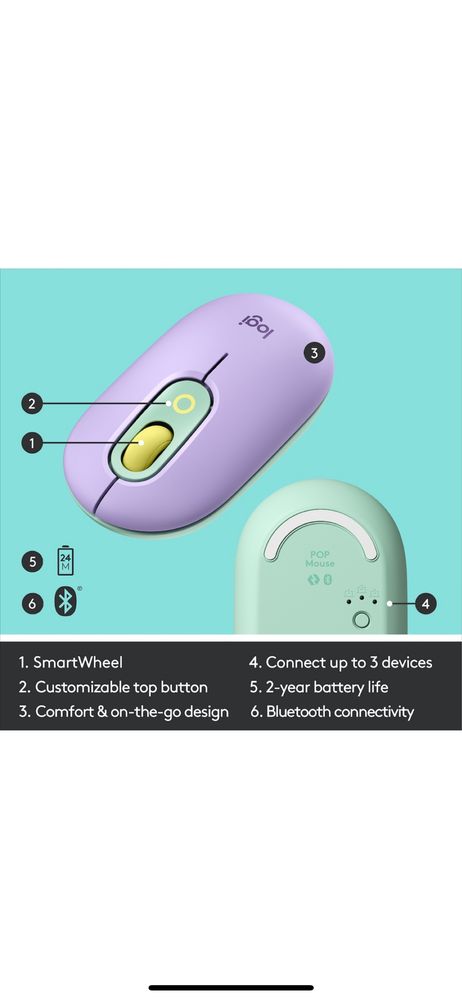 Mouse wireless Logitech Pop Daydream, Ambidextru, Mov/Verde