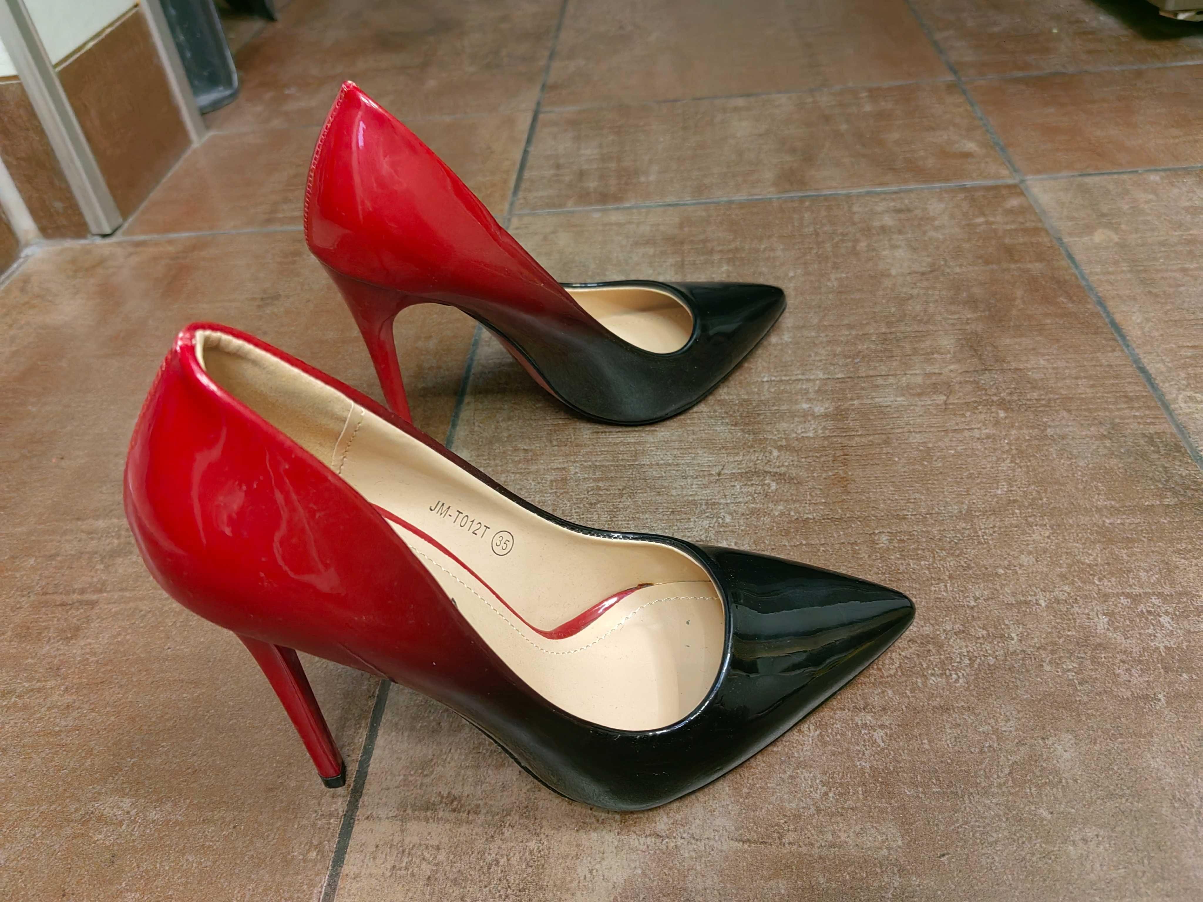 Дамски атрактивни обувки на висок ток в червено и черно - ombre