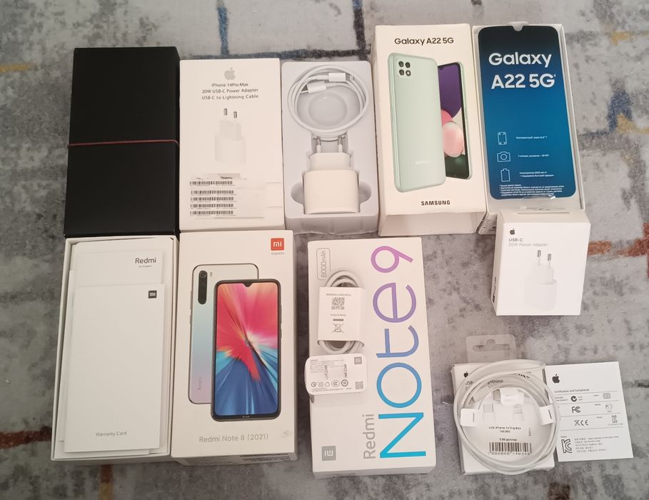 Telefon korobkalari va kranshteyn televizorga , iphone va redmi kabel