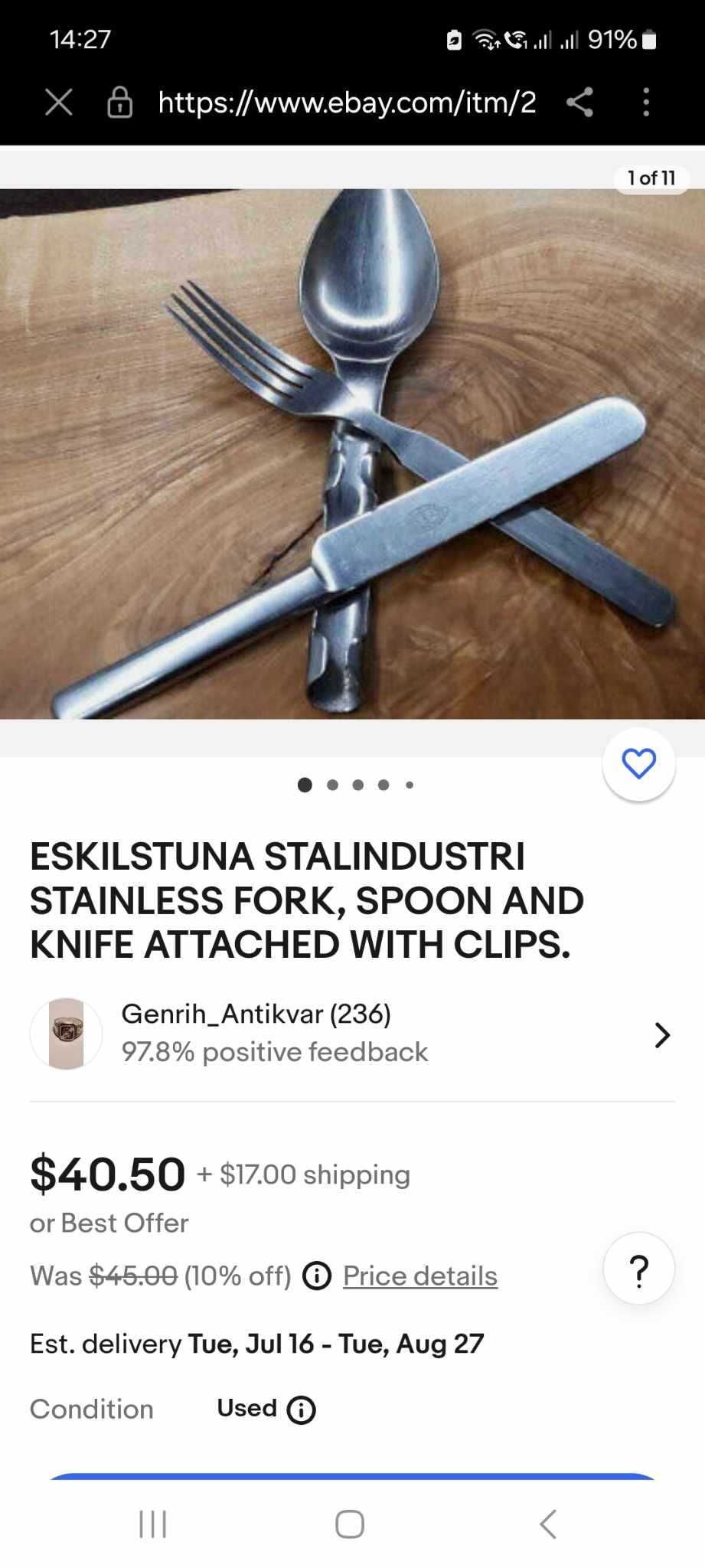 Set Cutit Furculita Lingura Army Sweden Inox