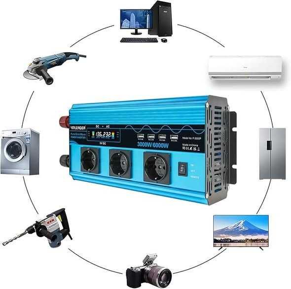 Invertor de tensiune 3000 W / 6000 W, undă sinusoidală pură