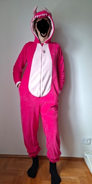 Salopeta onesie pijama Dragon roz
