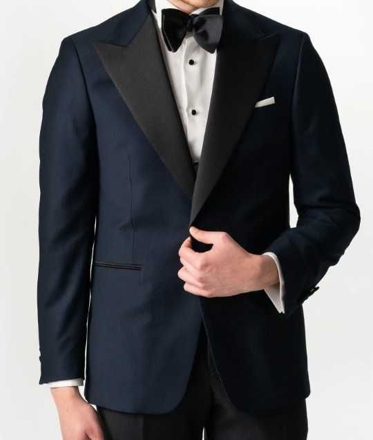 Costum Elegant Bleumarin/Pantaloni Negru Tip Smoking Lana Sarto