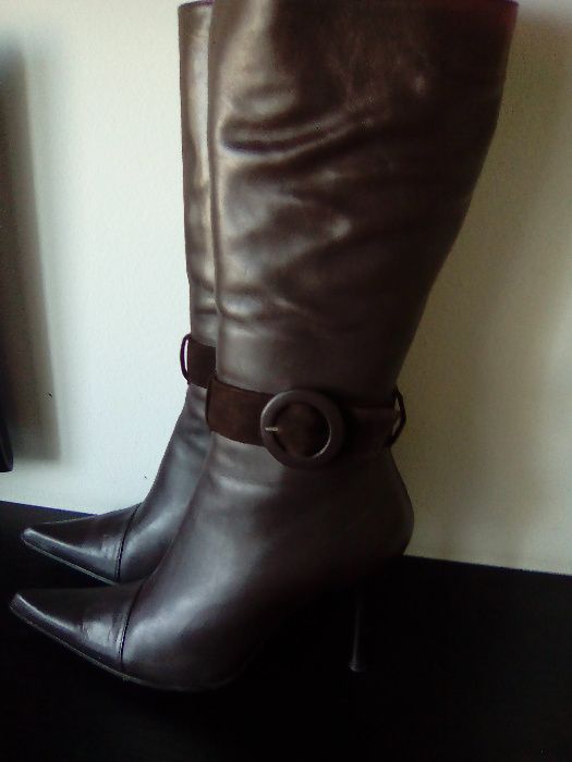 Cizme inalte cu toc cui din piele maro 38 (24 cm)