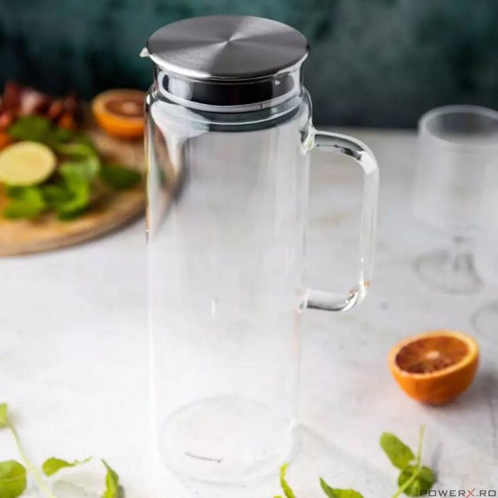 Carafa din sticla, pentru apa, sucuri, bauturi, capacitate 1L, cu