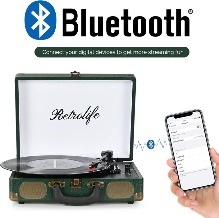 Преносим Грамофон тип "Куфар" с Bluetooth и Вградени Говорители, Retro