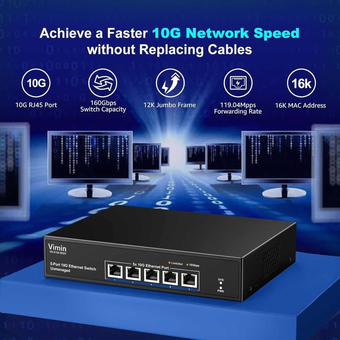 Switch Ethernet VIMIN VM-S100-0500T 10G 5 porturi,NAS 10G,Plug & Play