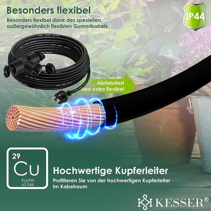 KESSER® Удължителен кабел 15m многощепсел с 3 x Schuko