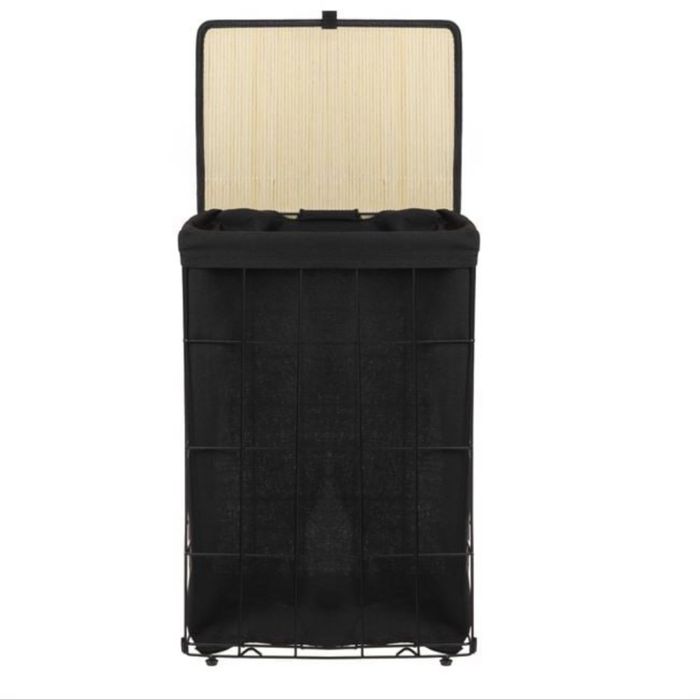 Cos metalic pentru rufe cu capac din Bambus 40x30x60 cm - 72l