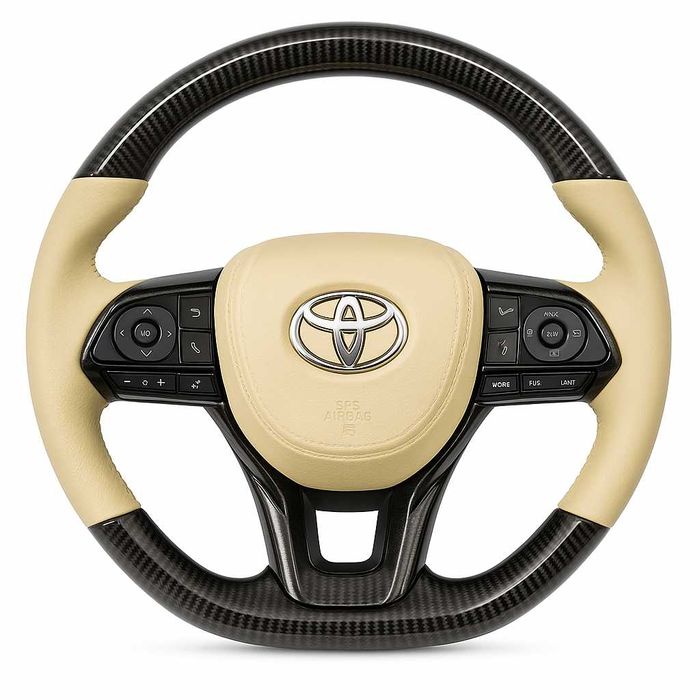 Toyota спортен волан бежова кожа и черен карбон Camry Corolla RAV4
