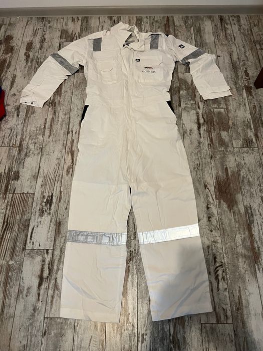 Combinezon / salopeta de lucru /munca, alb, cu benzi reflectorizante