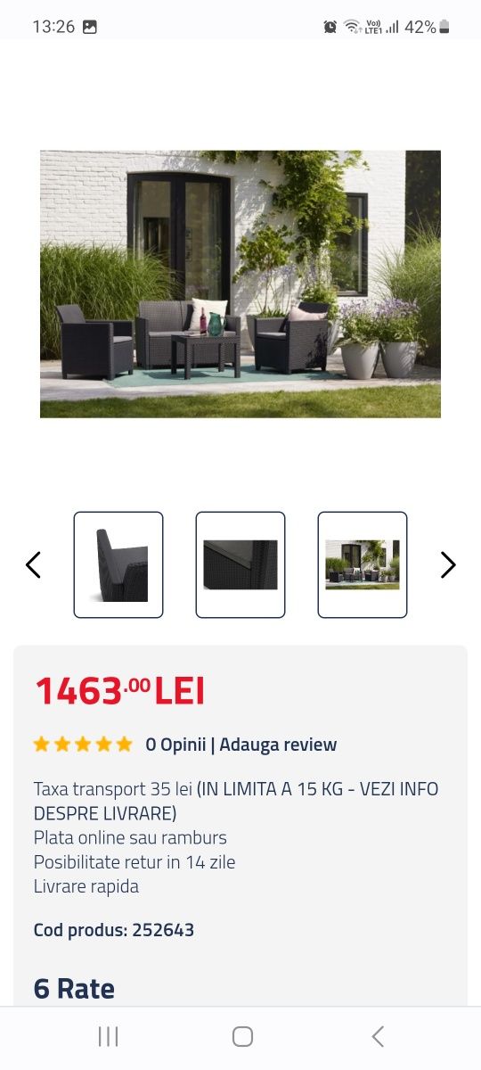 Set mobilier terasa, gradina ratan 4 piese cu perne incluse