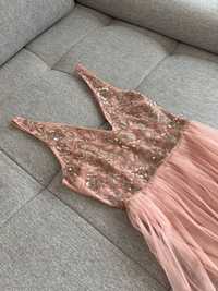 Розова дълга официална бална рокля